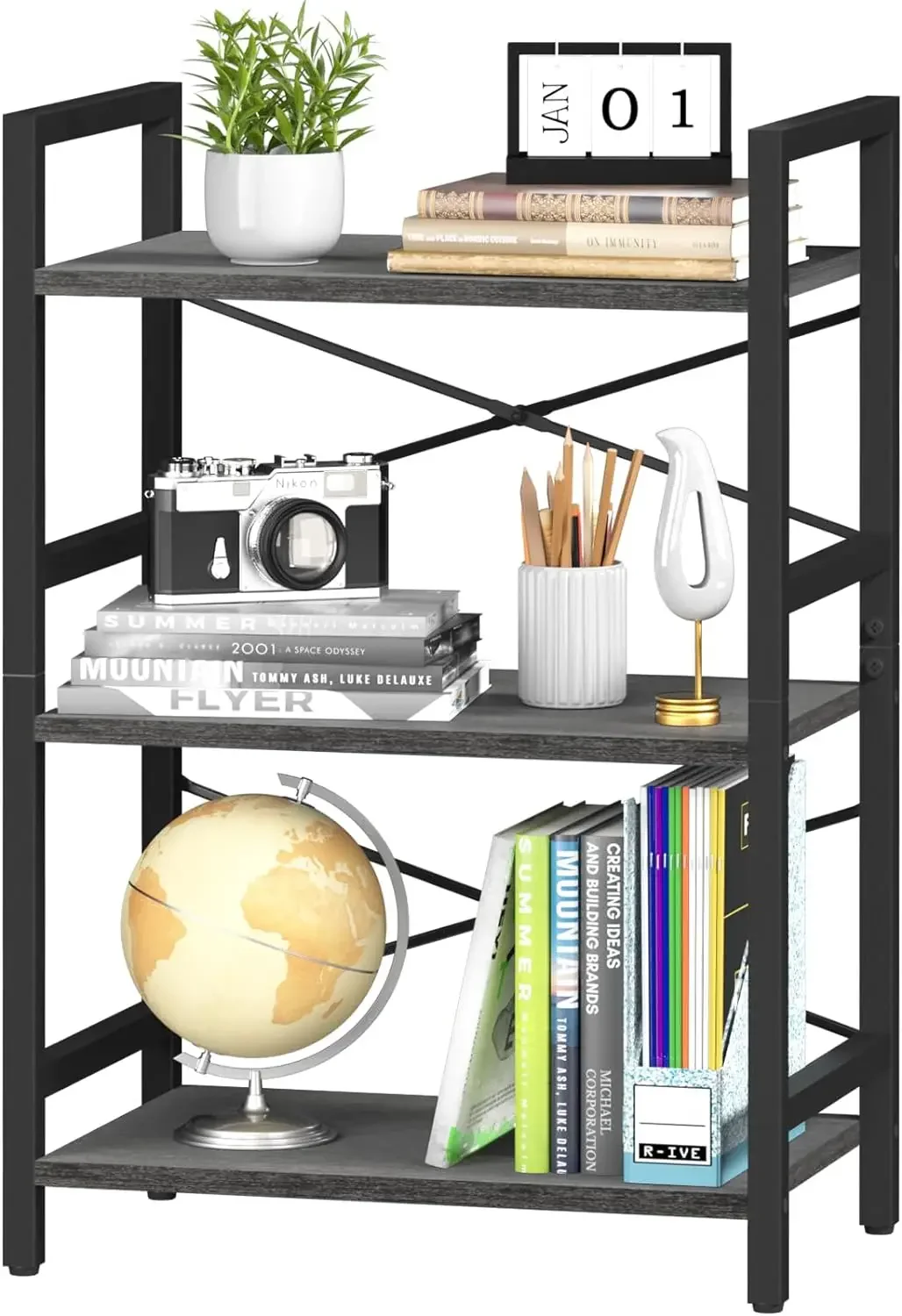 

Bookshelf Small Book Shelf, Solid Industrial 3 Tier Shelf Bookcase, Short Book Case for Bedroom, Living Room, Office