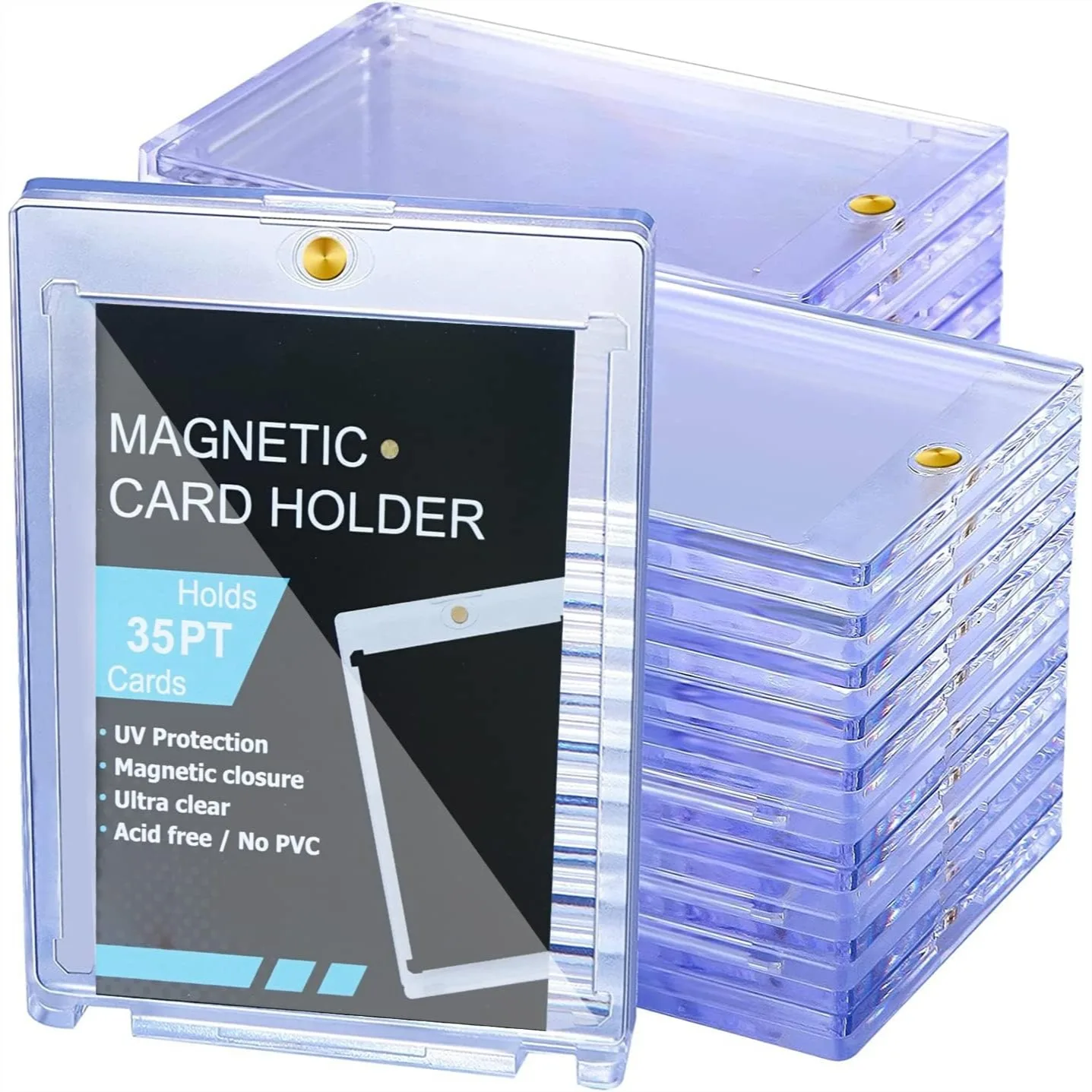 

50 Pcs Magnetic Card Holders 35pt One Touch UV Protection Hard Plastic Display Case for Trading Cards Sports Baseball Football Game Cards