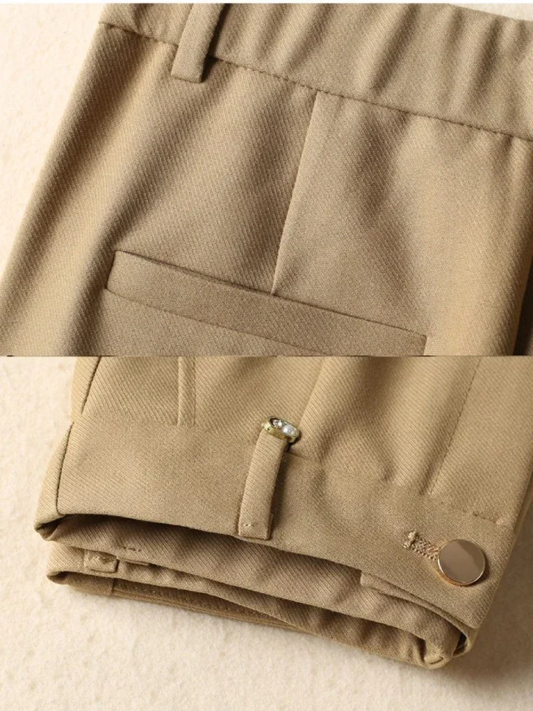 Women's Elegant Wide-leg Pants Autumn Solid Khaki Black Casual Straight Office Suit with Belt New Simple Lady Pants