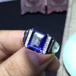 BOCAI New Real s925 Silver Jewelry Inlaid with Blue Topaz Man Ring Fashionable and Simple Hollow Valentine's Day Gift