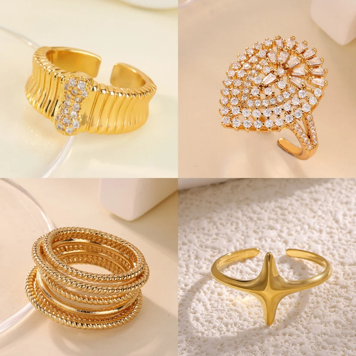 Elegante Wassertropfen-Damenringe, 18 Karat vergoldet, Zirkonia, minimalistischer, mehrschichtiger Jubiläums-Schmuckring, kostenloser Versand