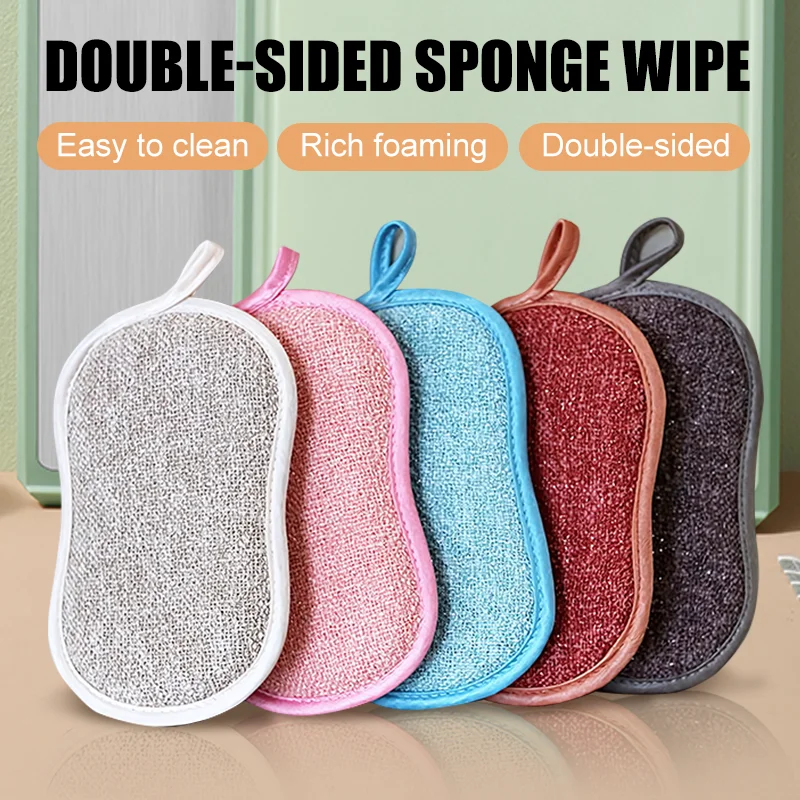5/1pcs Super Absorbent Microfiber Scrub Sponge Double Sided Magic Sponge for Dishwashing Kitchen Bathroom Cleaning Tools