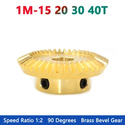 1pc 1:2 Brass Bevel Gear 1M 15 20 30 40 Teeth 90 Degrees Meshing Angle Gears Bore 4/5/6/8/10/12/14/15mm