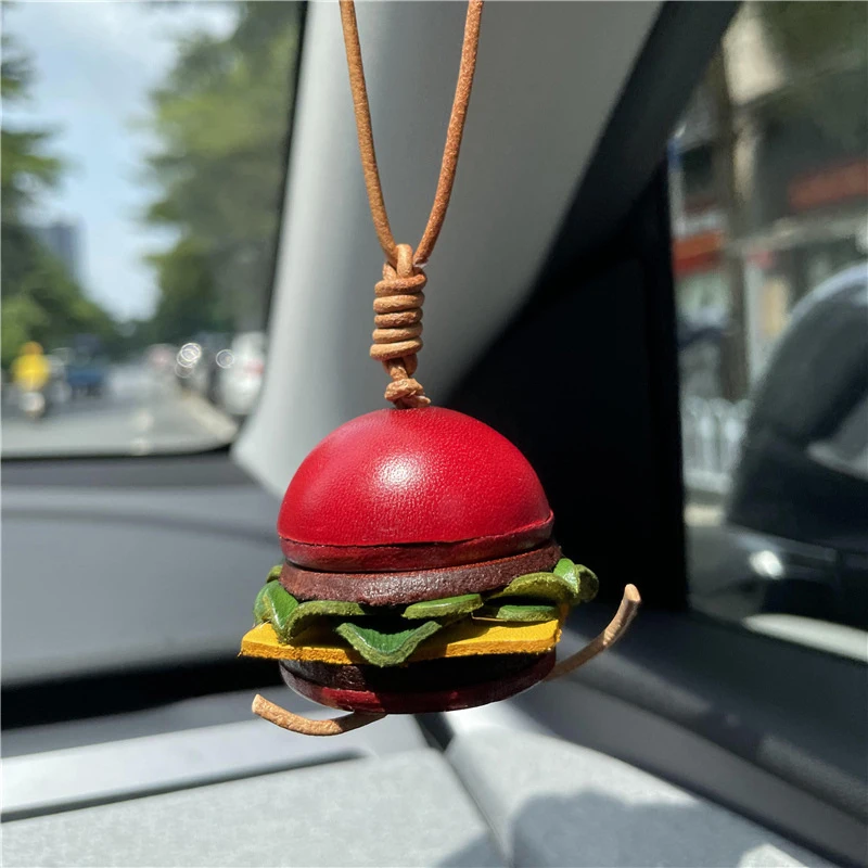 Cowhide Burger Bag Charm,Keychain Hanging Pendant,Genuine Leather,Handbag Schoolbag Decor Accessories,A Gift for Children/Friend
