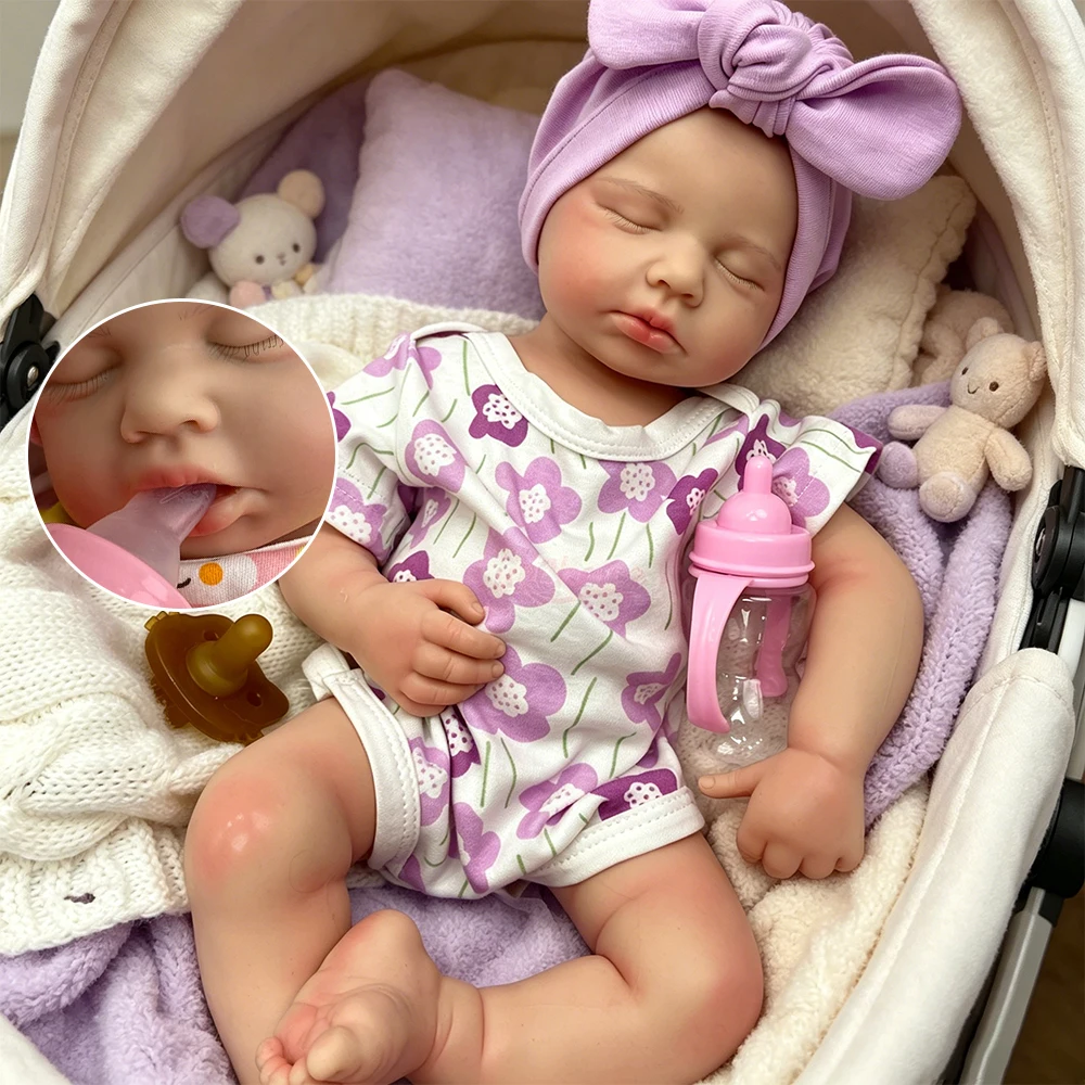 50cm Silicone Reborn Doll Can Open Mouth Baby Loulou Lifelike Visible Veins Weighted Newborn Doll for Gift and Keepsake