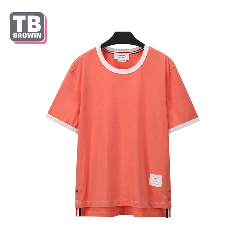 TB BROWIN Thom Men's Luxury T-shirt Y2K Clothes Four-bar Stripe Cotton Breathable Short-Sleeved Korean Casual Bottoming Shirt