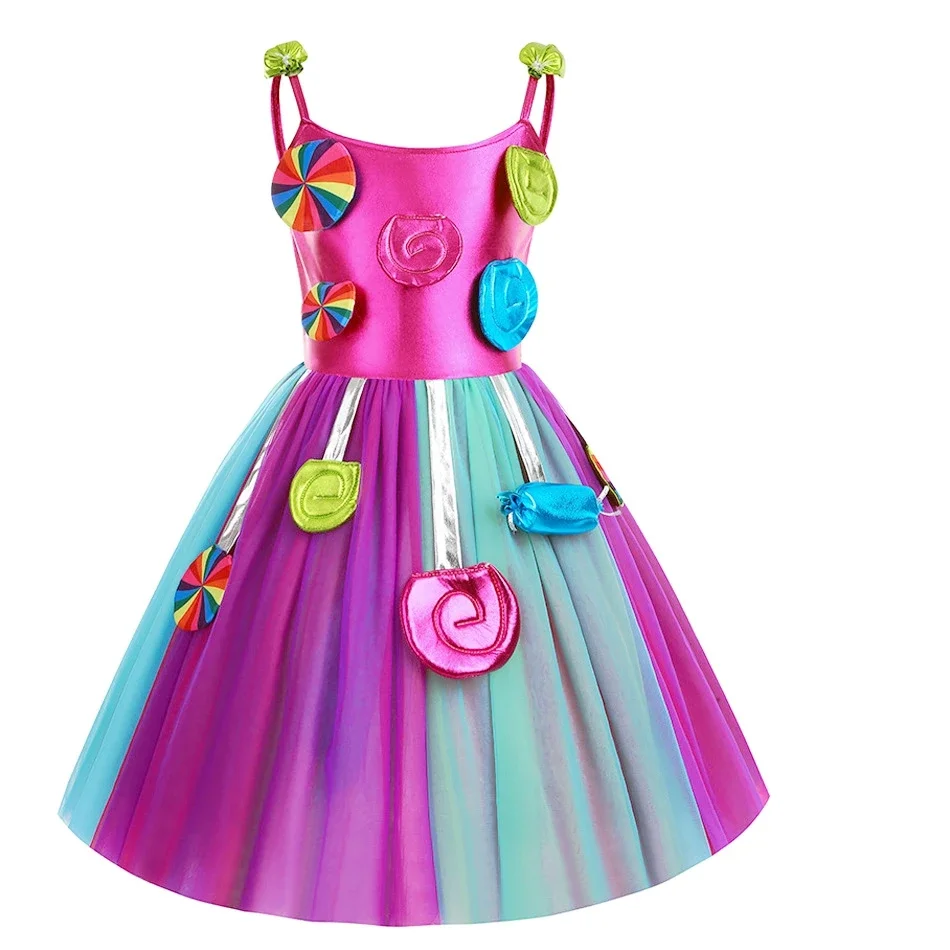 Disfraz de Lollipop para niña, traje de princesa de Halloween, juego de rol de caramelo, vestido de carnaval, Purim, Vestidos de fiesta, lindos Vestidos de arcoíris