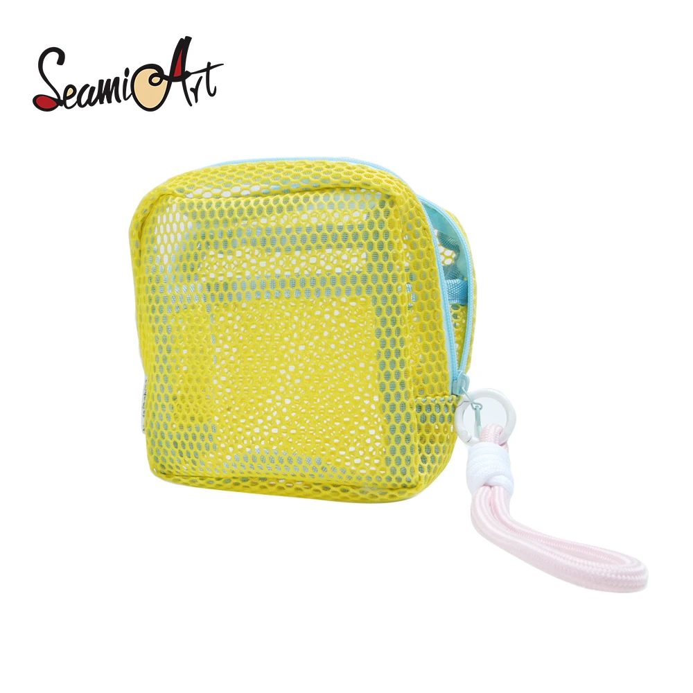 SeamiArt 1pc Borsa portaoggetti in rete Borsa cosmetica multifunzionale portatile da viaggio color dopamina per materiali artistici scolastici