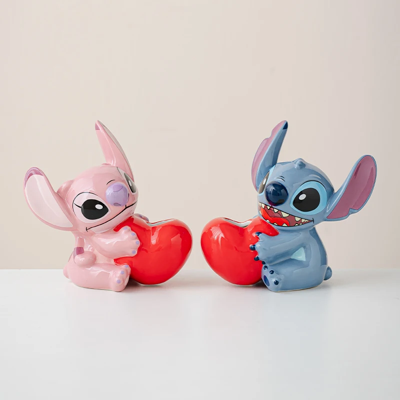 Soporte para cepillo de dientes de cerámica con dibujos de Ángel de Disney Stitch, soporte creativo para cepillo de dientes Kawaii, adorno de mesa, regalos de vacaciones