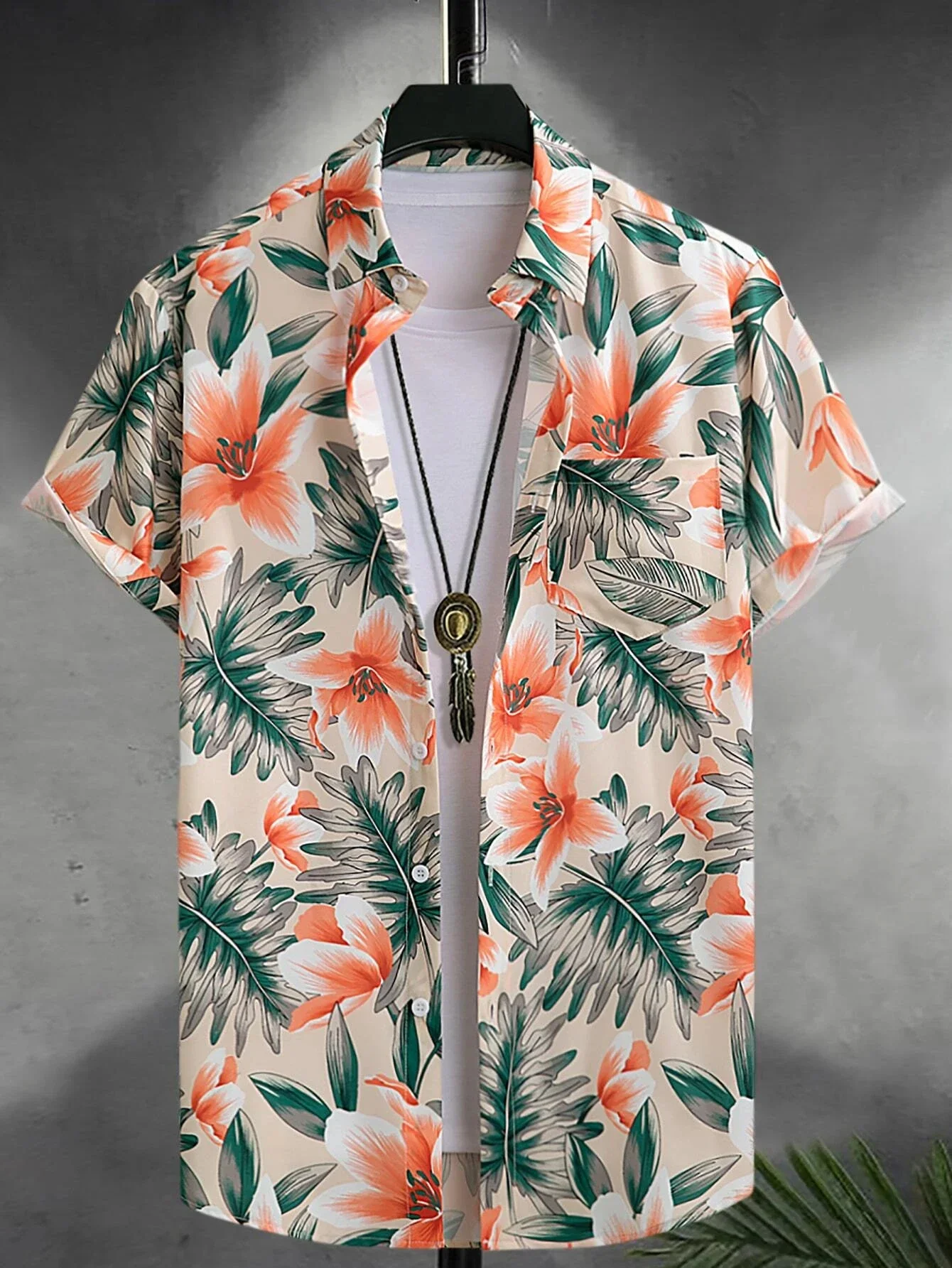 Men's Short Sleeved Pink Floral Button Up Shirts Casual Short Sleeve Button Down Shirt Beach Shirts Hawaiian Style Shirts