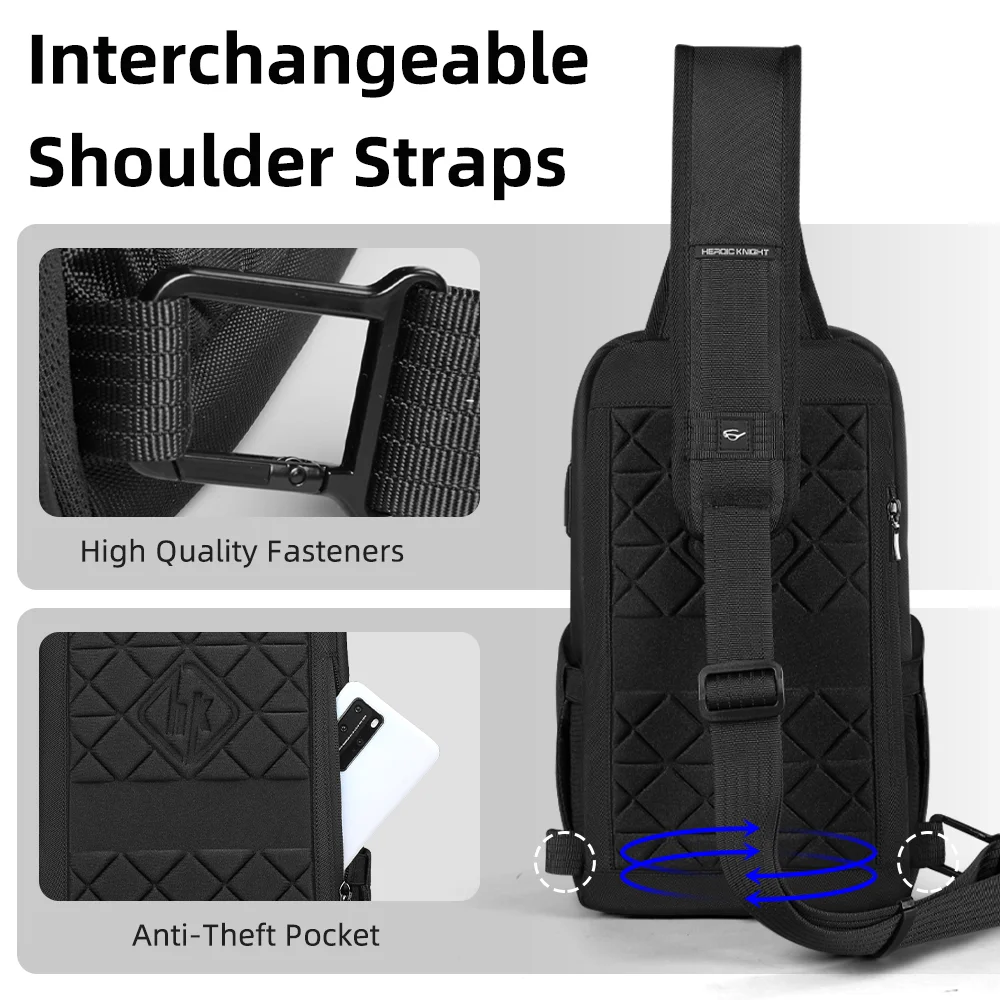 حقيبة كروس للأعمال من HK مقاومة للماء للرجال، حقائب كتف على الصدر مع منفذ USB، حقيبة جانبية كبيرة من أكسفورد للرجال، حقيبة ترفيهية #2