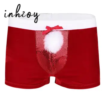 Vermelho Papai Noel Velvet Natal traje para homens, shorts boxer, tronco de férias, vestido extravagante, calcinha, roupa íntima, pijamas, Rave Clubwear