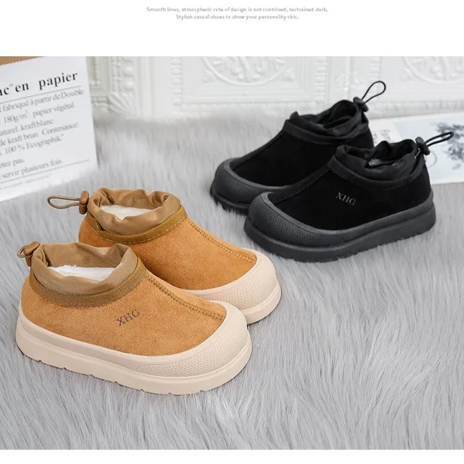 

2025 Children's Leisure Snow Boots Thick-soled Sheepskin Light Brown Without Laces Soft Cotton Water-resistant Shoes