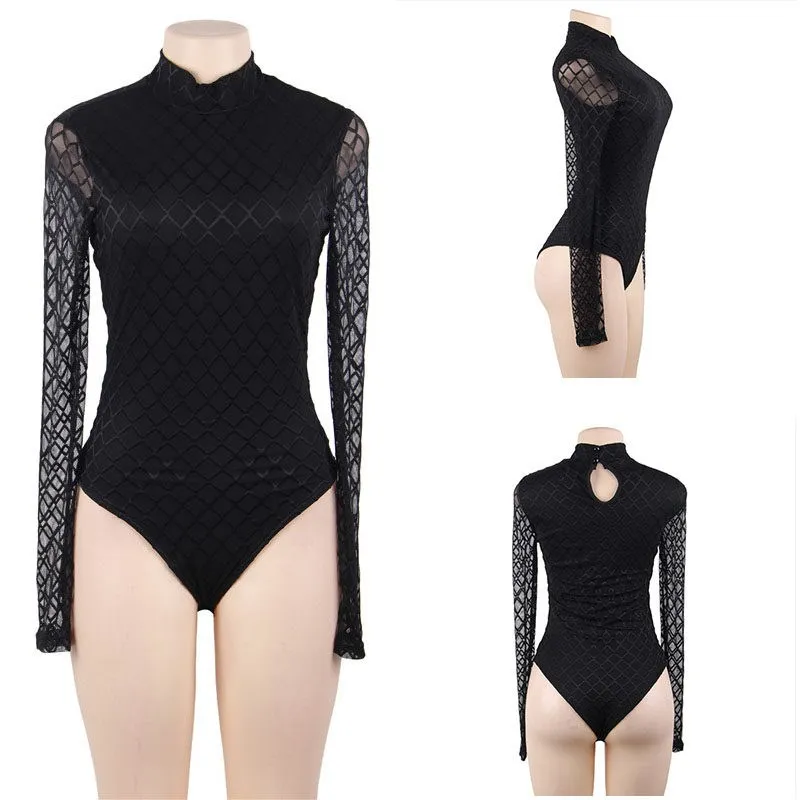 office-lady-black-bodysuit-long-sve-bodycon-plaid-women's-business-casual-fashion-lightweight-design-chest-bag