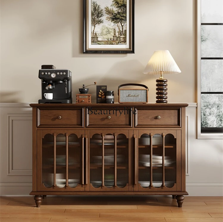 

American medieval solid wood dining side cabinet against the wall storage cabinet retro coffee cabinet
