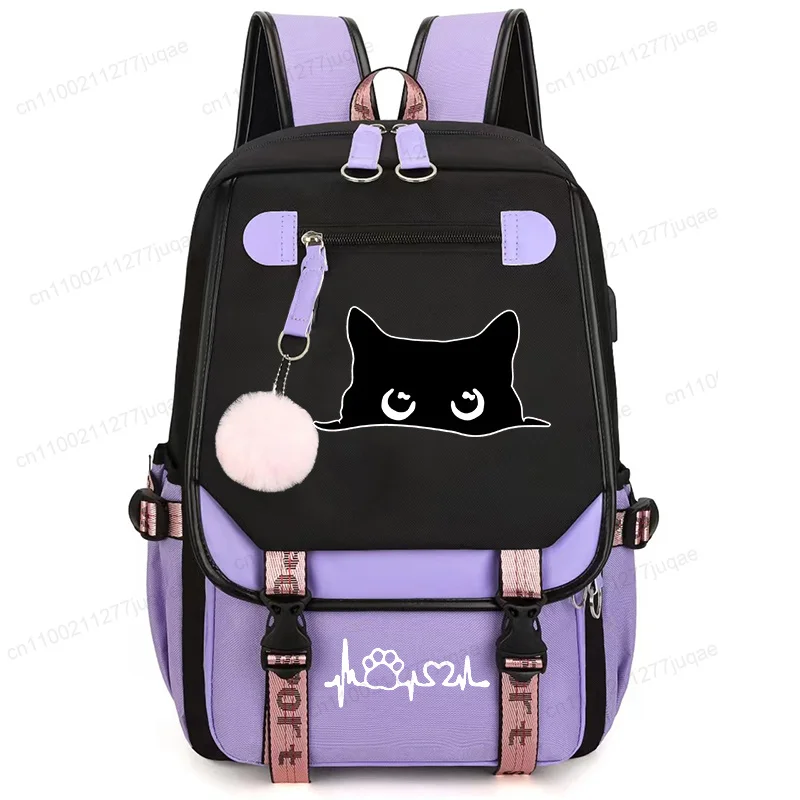 Mochilas Escolares Casuais, Mochila de Ombro Preta com Estampa de Gato, Mochila de Viagem para Adolescentes, Mochila Durável para Faculdade e Escola, Bolsa para Computador