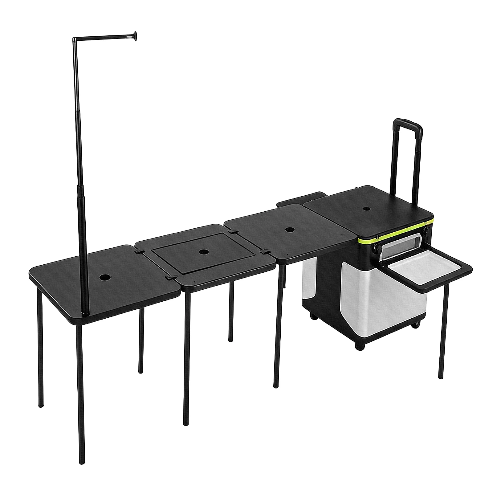 

Portable Folding Kitchen Table with Wheels Camping Kitchen Table Cookware Table with Light Poles for RV Tailgating BBQ Picnic