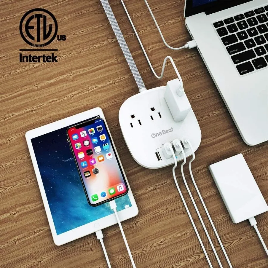 قطاع طاقة لسطح المكتب مزود بـ 3 منافذ و4 منافذ USB بقابس مسطح 4.5 أمبير وسلك تمديد مضفر بطول 5 أقدام لسفينة كروز Tra