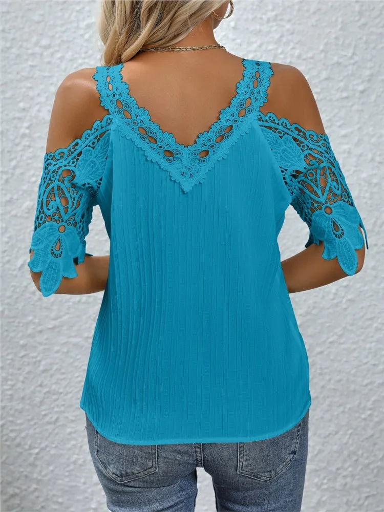 2024 descubiertos para mujer, blusa holgada informal de manga corta con cuello en V, color blanco y negro, moda de verano