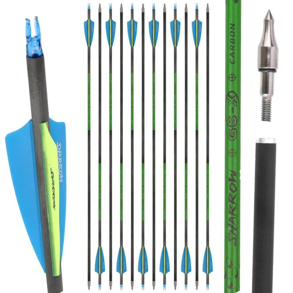 

6/12X охотничья стрела из чистого углерода, диаметр 7,4 мм, 3 дюйма, лопасти, тренировочная стрельба по мишеням, блочный лук, изогнутый лук, длинный лук, традиционный лук