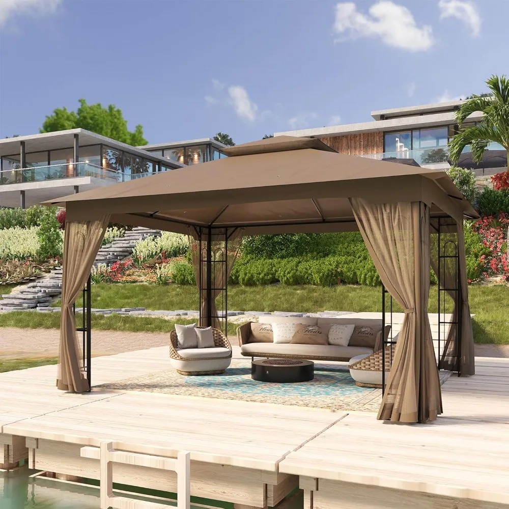 

10x12 Outdoor Patio Gazebo with Netting, Two Tier Water Resistant Canopy for Backyard, Customized