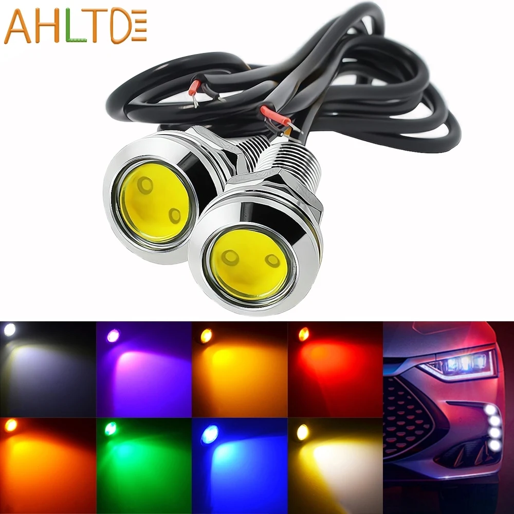 2Pcs Car Eagle Eye Silver Shell DRL Led Daytime Running Lights LED 12V Reversing Parking Signal Automobiles Lamp Multiple Colors