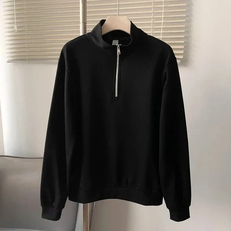 Autumn and Winter Sweatshirt Loose Fit Cotton Half-zip Stand Collar Hoodies Women Running Fitness Grey Oversized Sports Pullover