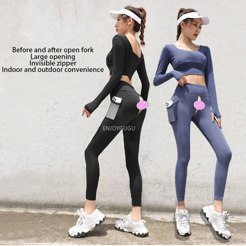 Calças de ioga femininas para levantar quadril, calças de fitness invisíveis abertas, leggings esportivos elásticos altos, calças de cintura alta