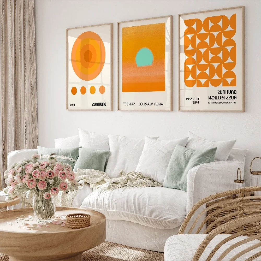 Large-sized frameless 3pcs  Gallery Wall Art Prints Andy Warhol Sunset Print Trendy Retro Aesthetic Wall Art Print Bauhaus Wa