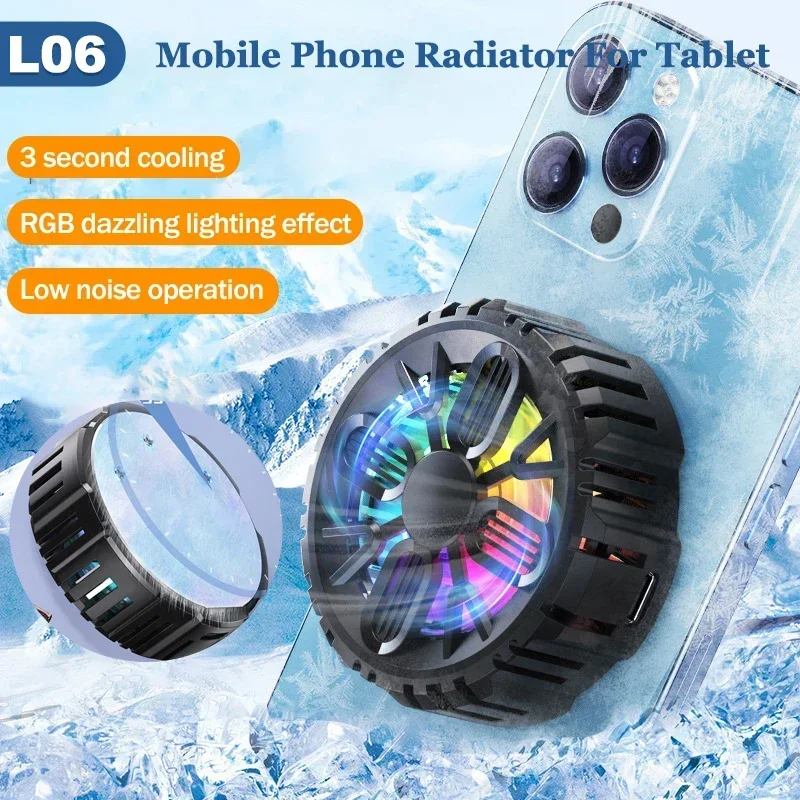 

L06 Universal Mobile Phone Semiconductor Magnetic Cooling Fan Radiator for IOS Android Tablet Game Cooler w/ RGB Colorful Light