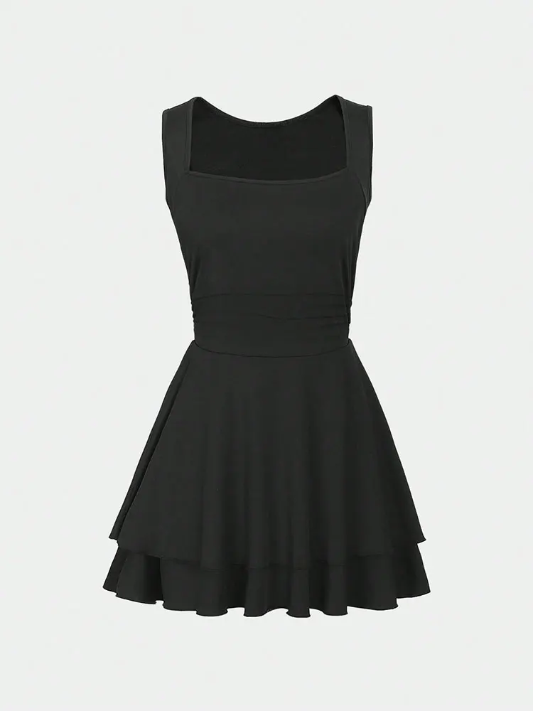 Novo plissado cabido sem mangas mini saia dupla camada camisola vestido elegante vestidos de festa sexy espartilho vestido roupas femininas