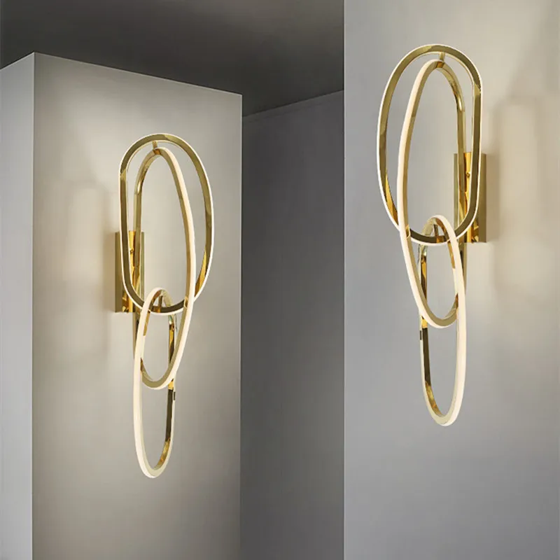 Luxury Gold Ring Wall Lamp Modern Round Modern LED Wall Sconce For Living Room Background Lustre Stainless Steel Aisle Lighting
