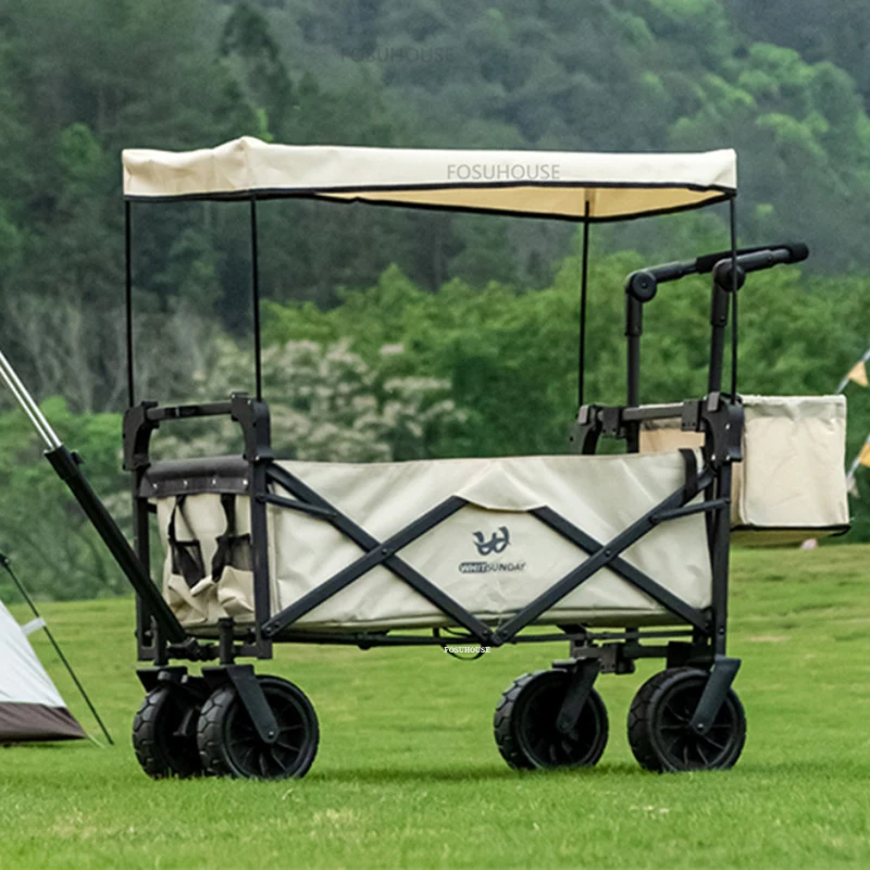 Modern Metal Camping Wagon Outdoor Travel Portable Auxiliary Cart With Wheels Creative Garden Folding Transport Trolley