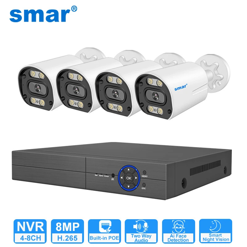 8MP 5MP 4MP POE Security Camera System 4CH NVR Kit AI Face Detection Audio Recording Color Night Vision H265 Outdoor Cameras