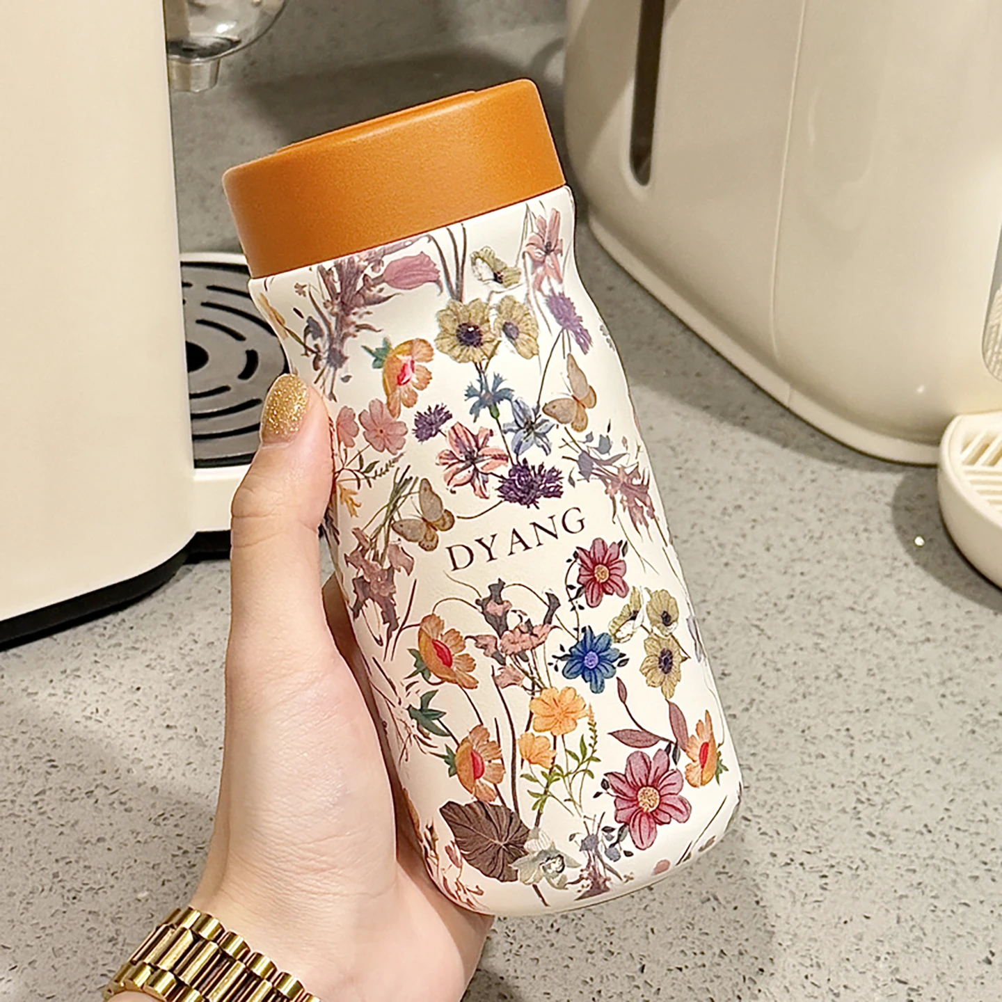 

Женская термокружка из нержавеющей стали с высоким эстетическим качеством, 36 мл, с разделителем для чая, в ретро-стиле, с цветочным узором, для напитков, для автомобиля