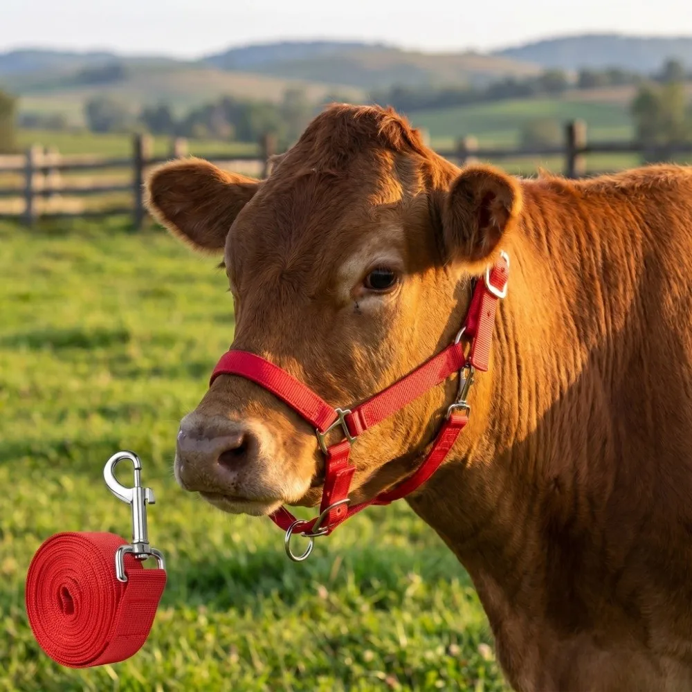 Adjustable Cow Halter with Lead Nylon Durable Horse Halter Harness Heavy Duty Cattle Halter Training Rope Harness Outdoor Use
