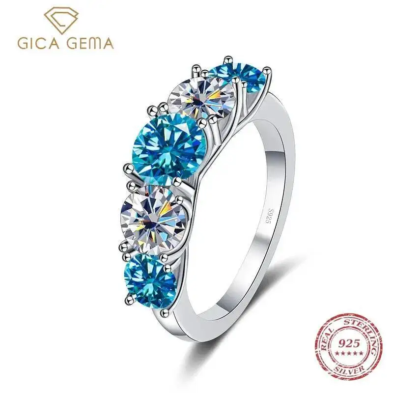Gica Gema فاخر 3.6CT جميع مويسانيتي خاتم الزواج 5 حجر تألق الماس المشاركة 925 فضة مجوهرات للنساء