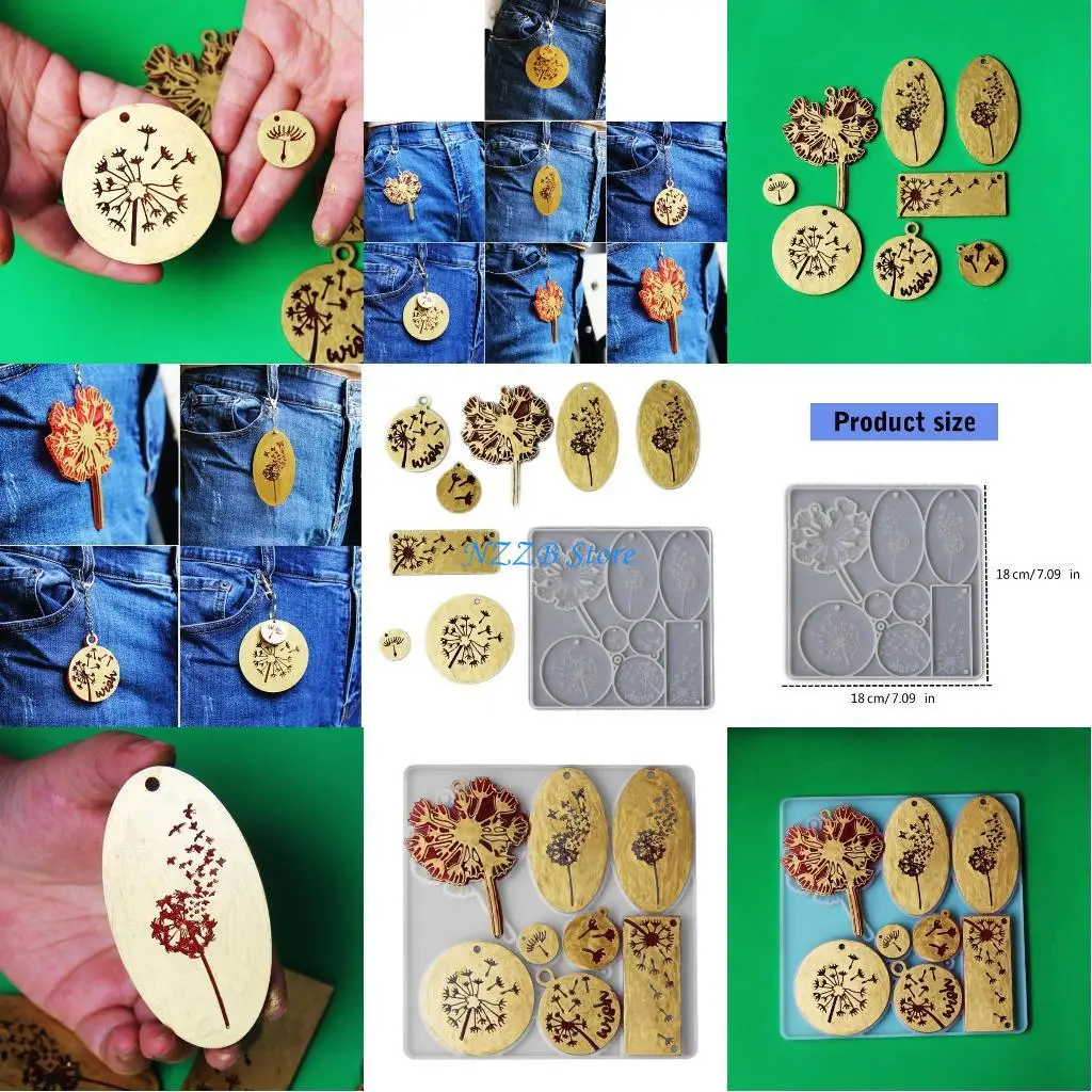 

T21F Beautiful Dandelions Shaped Hanging Ornament Silicone Mold Soft Pendant Mold for Creating Unique Jewelry and Home Decor