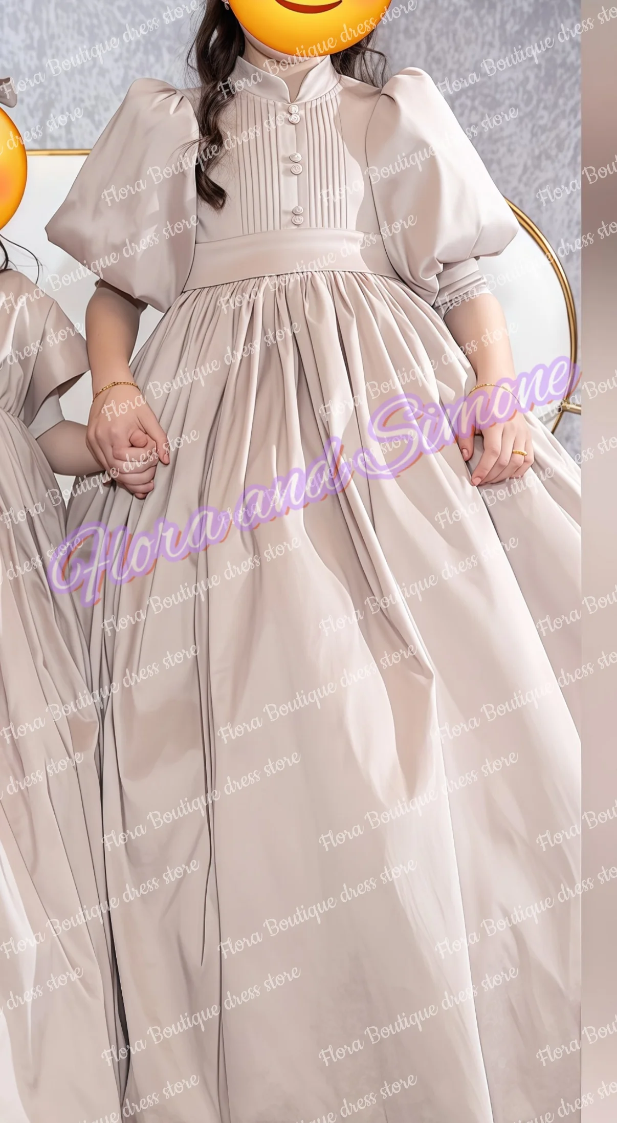 Elegant Pink First Communion Dresses HAlf Puff Sleeve Satin Customized A- Line Floor Length Flower Girl Dress Kids Birthday Gown image 2