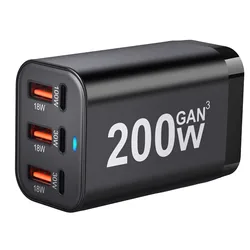 USB C Fast 200W 6-Port Charging  Fast Compact GaN Charger Power Adapter For iPhone 14/13/12 Series, Samsung Galaxy S23/S22/S21
