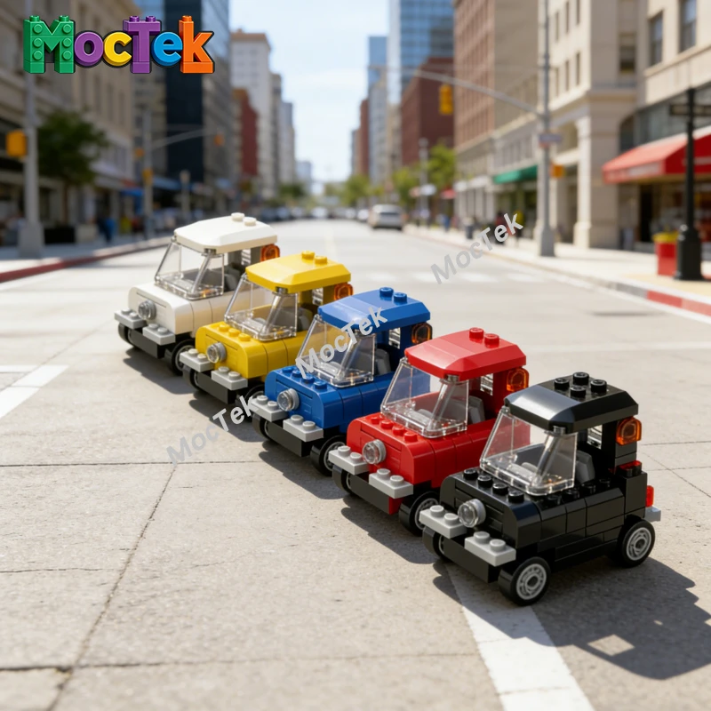 

5 Stud Wide Classic Mini Old Car MOC Blocks, Small Retro Automobile Building Kit for Collectors and Decoration