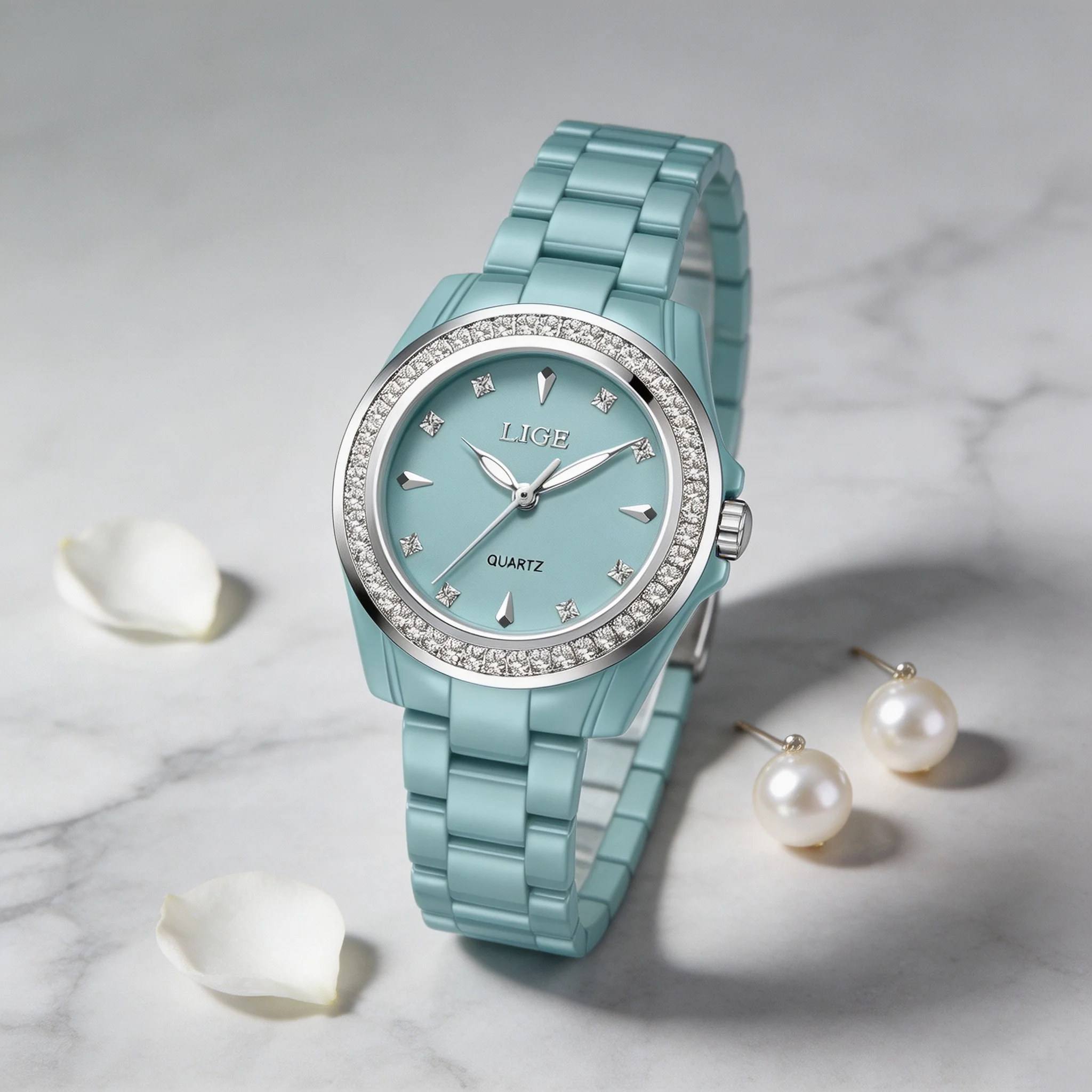 LIGE Women Watches Fashion Simple White Ceramic Ladies Watch Waterproof Quarzt Wristwatch Diamond Watch Valentine's Day Gift