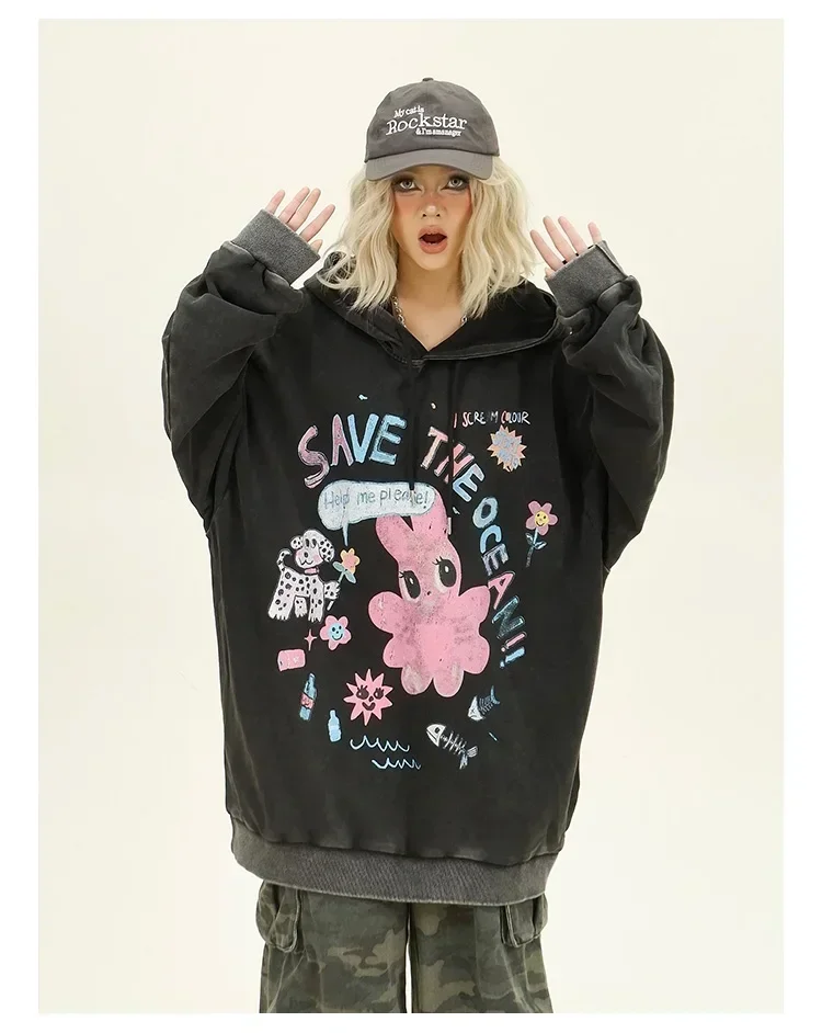 Spaß Cartoon bestickte Hoodies Herbst neue lose bf kindliche süße Top-Frauen