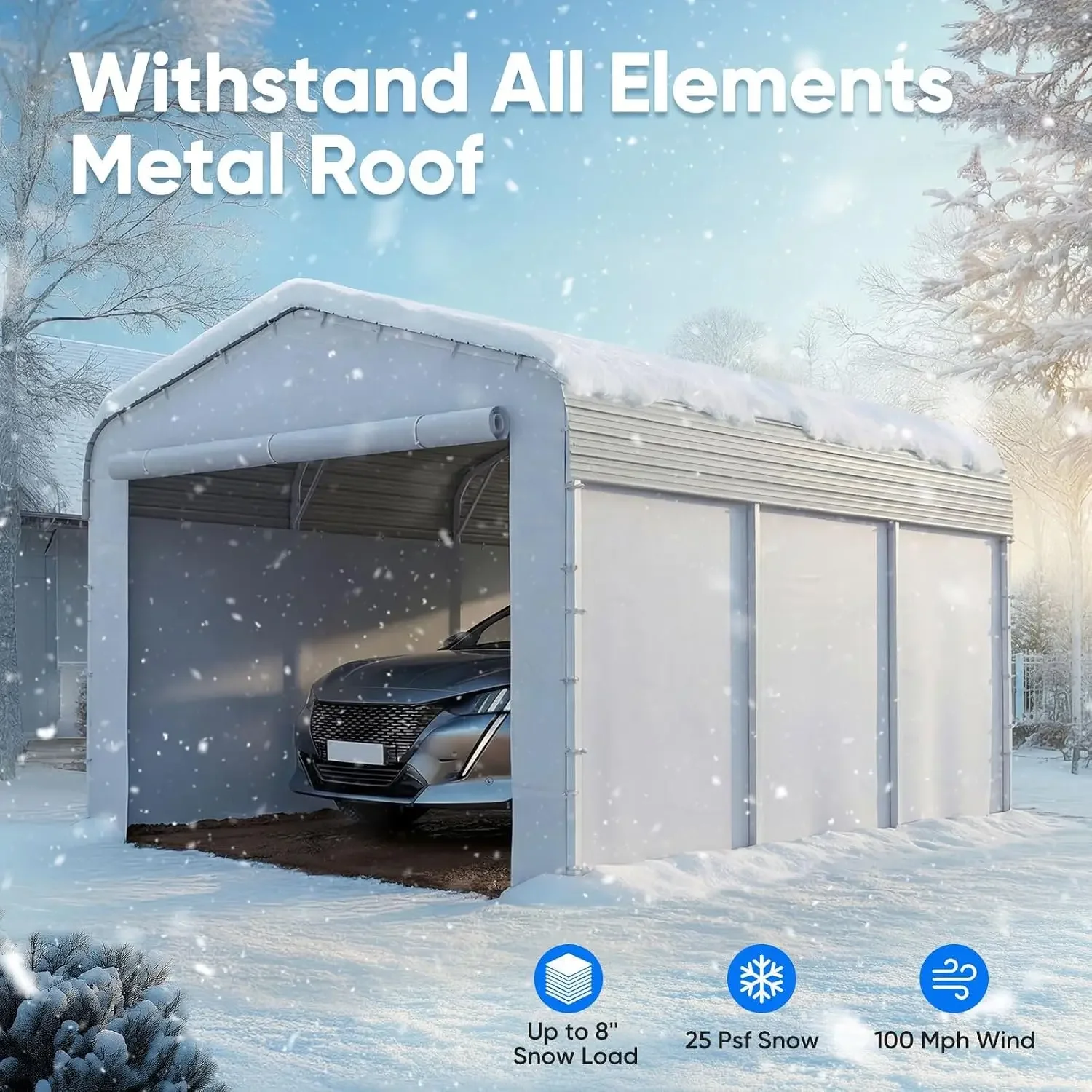 10x15 FT Heavy Duty Metal Carport with PE Sidewalls, Customized