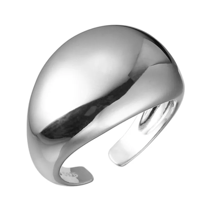 Women's 925 Sterling Silver Smooth Surface Round Adjustable Ring, Luxury