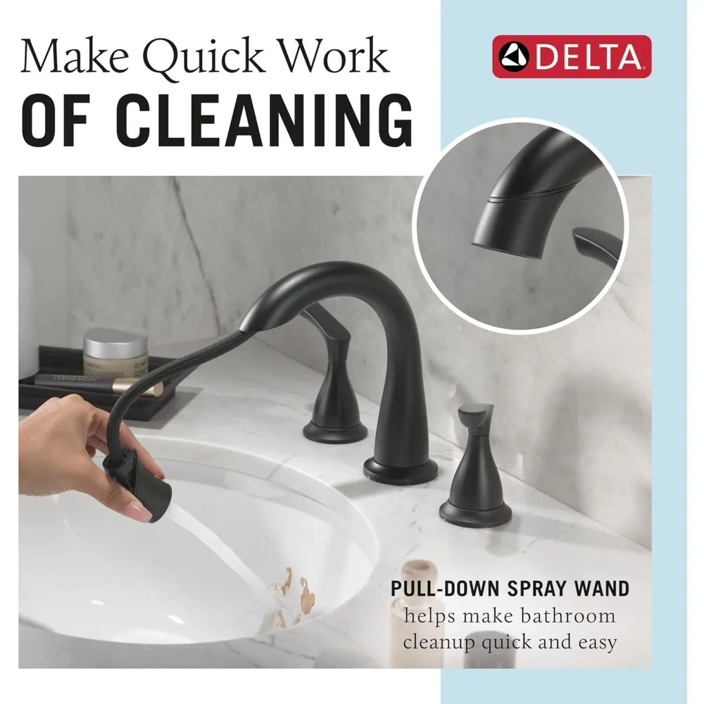 Faucet Pull Down Bathroom Faucet Black, Bathroom Pull Out Faucet, Widespread Bathroom Faucet 3 Hole with Magnet Dock