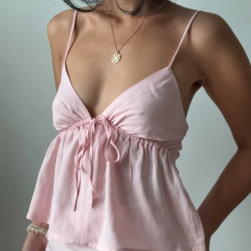 WhereMery Sexy Off Shoulder V-neck Backless Solid Crop Tops Y2K Casual Sleeveless Slim Tank Top Fashion New Daily Women Camisole image 2