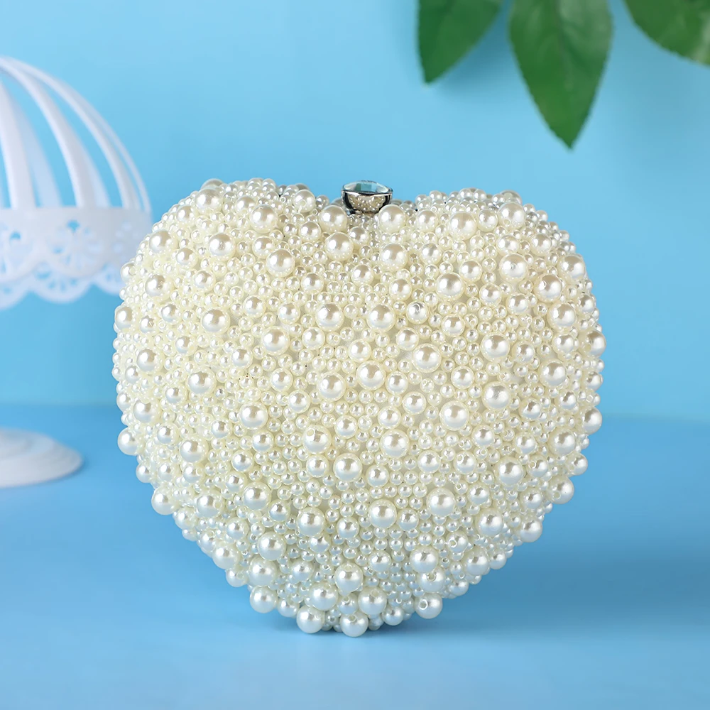 New Style Party Dinner Pearl Bag Fashion Design Ladies Pearl Bead Bags Luxury Heart Shape Evening Clutch Bags For Women