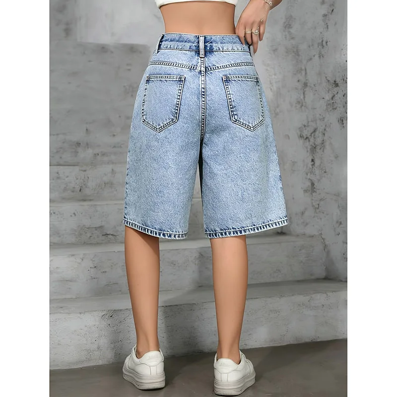 

2026 Summer Trendy Vintage Lady High Waist Jeans Female Baggy Thin Capri Pants Lady Fashion Casual Solid Denim Shorts