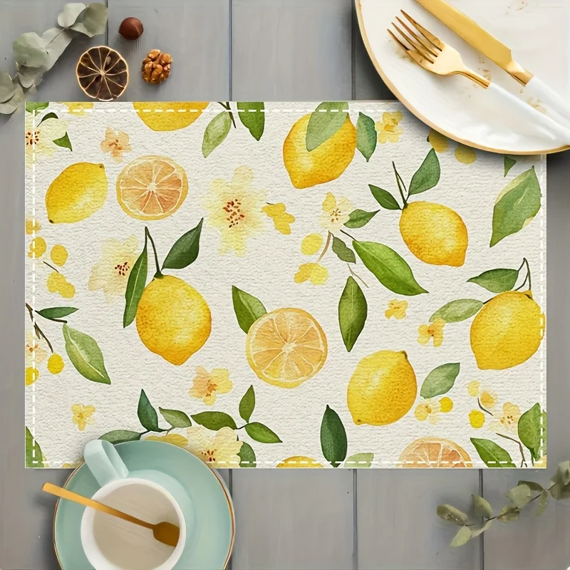 2pc Placemats D Flat Summer Lemon Table MatsCoastersAnd HeatResistant Mats Are Suitable For Restaurant And Kitchen DecorationHol